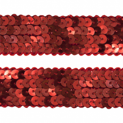 Тесьма с пайетками 3, шир. 20 мм/уп. 25+/-1 м, цвет красный - купить в Мурманске. Цена: 778.19 руб.