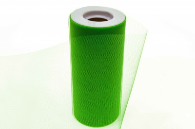 Фатин в шпульках 16-146, 10 гр/м2, шир. 15 см (в нам. 25+/-1 м), цвет зелёный - купить в Мурманске. Цена: 101.71 руб.