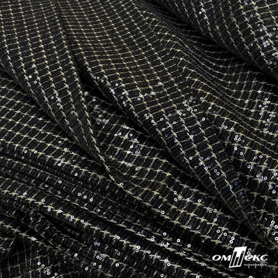 Ткань костюмная с пайетками, 100%полиэстр, 460+/-10 гр/м2, 150см #309 - цв. чёрный - купить в Мурманске. Цена 1 203.93 руб.