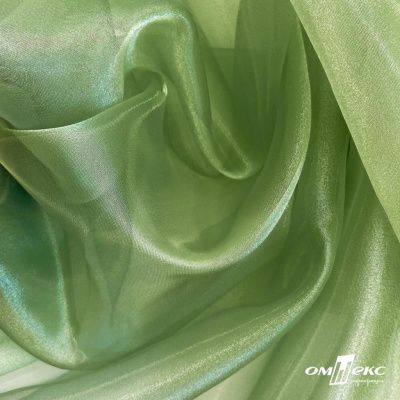 Ткань органза, 100% полиэстр, 28г/м2, шир. 150 см, цв. #27 зеленый - купить в Мурманске. Цена 86.24 руб.