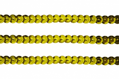 Пайетки "ОмТекс" на нитях, SILVER-BASE, 6 мм С / упак.73+/-1м, цв. 7 - св.золото - купить в Мурманске. Цена: 468.37 руб.