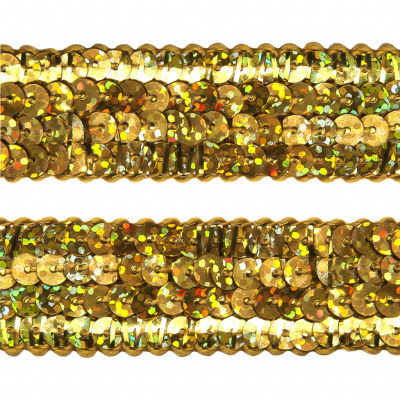 Тесьма с пайетками D16, шир. 20 мм/уп. 25+/-1 м, цвет золото - купить в Мурманске. Цена: 778.19 руб.